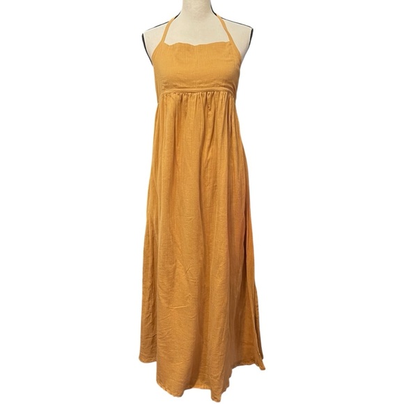 House of Harlow 1960 Mustard Yellow Halter Tie Hippie Boho Summer Maxi Dress S - Picture 1 of 13